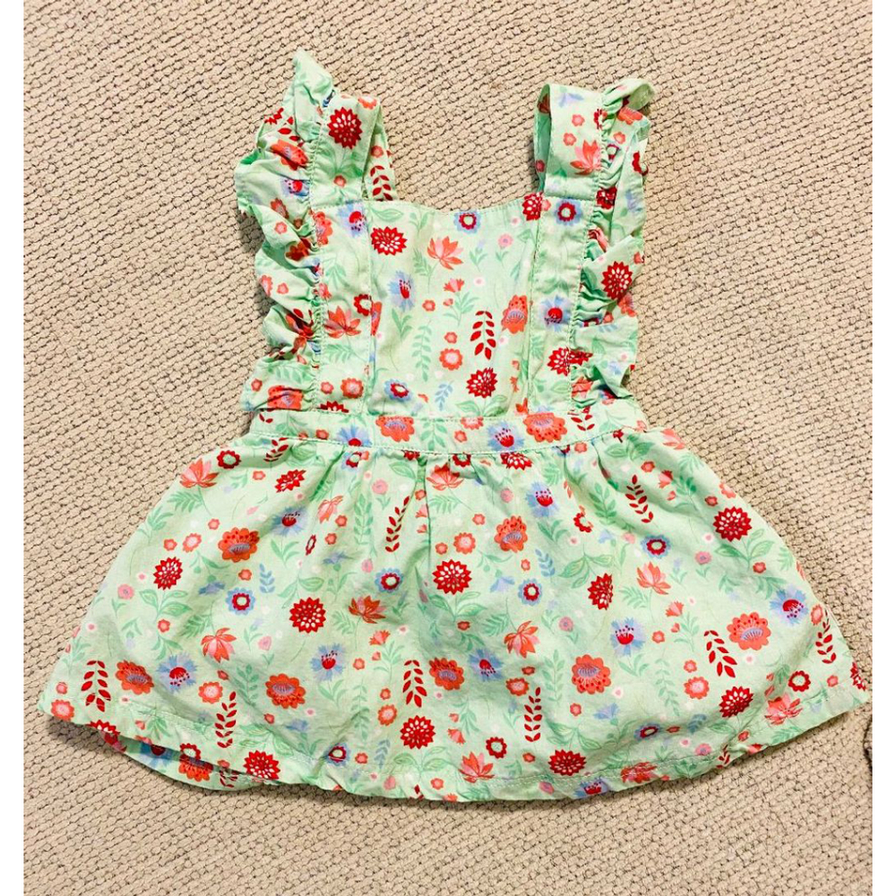 Ruffle Butts Darling Dahlias Pinafore Dress 3-6m Green Floral